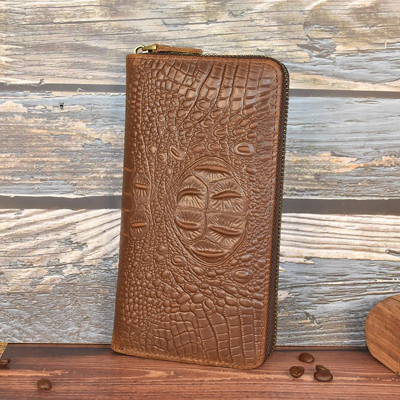 复古休闲头层牛皮长款手拿包拉链款手包男士钱包高档时尚真皮钱夹