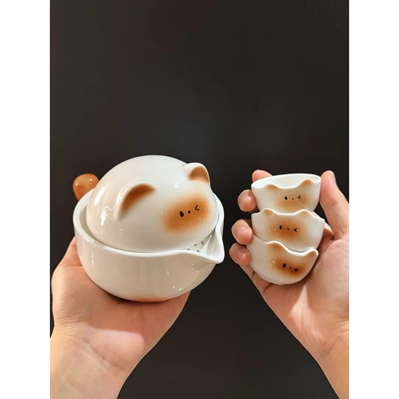 MOMO暹罗猫旅行茶具可爱便携式茶具茶杯套装户外露营一人饮YX