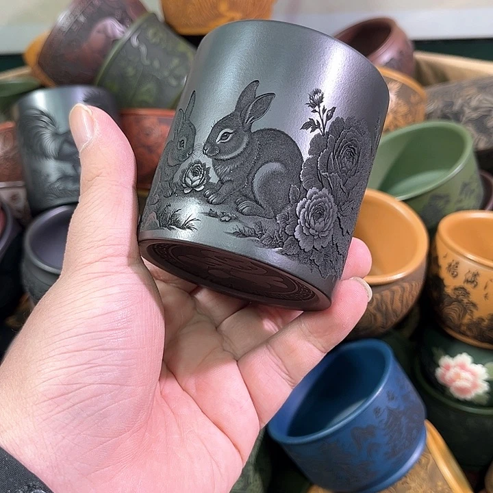 茶杯绿泥全手工紫砂主人杯