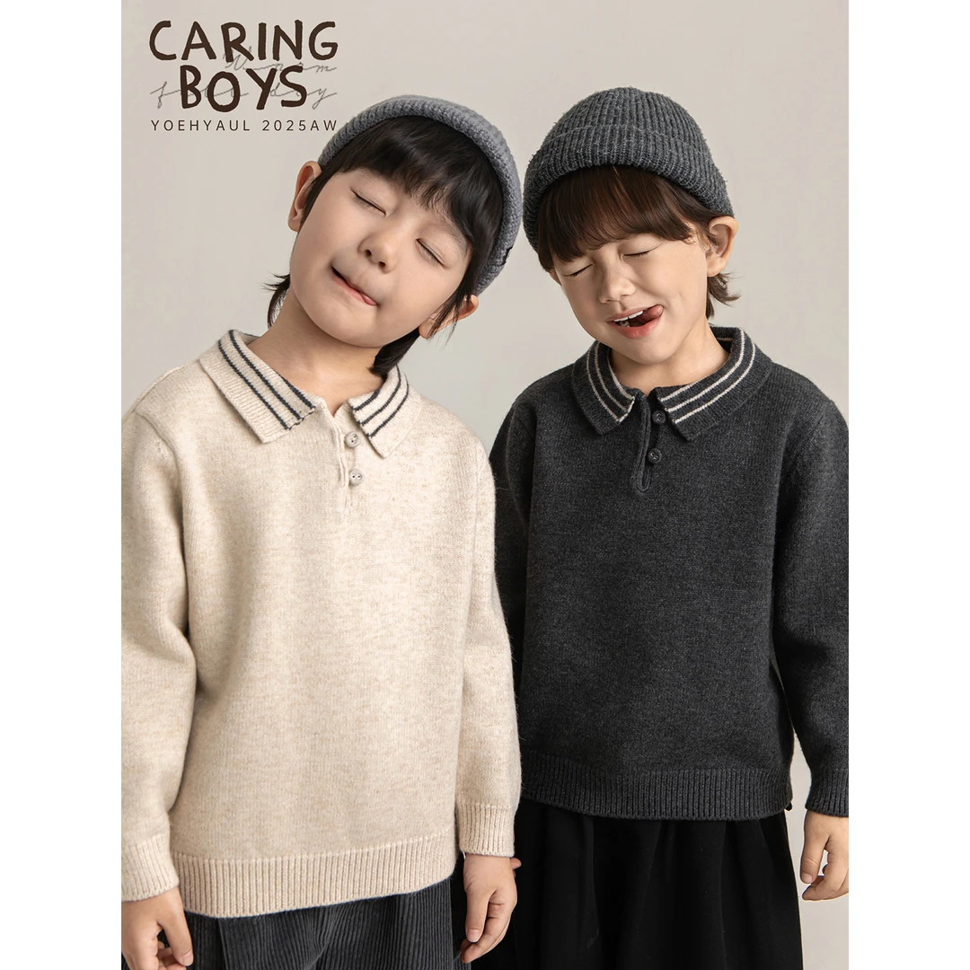 幼悠男童秋冬款复古polo领毛衣打底衫潮酷痞帅童装儿童衣服N7098