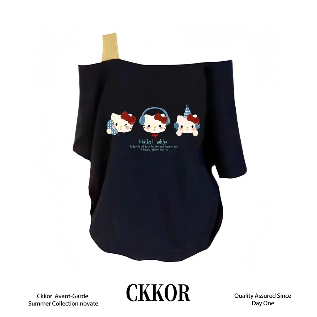 CKKOR夏季吊带斜肩短袖t恤女时尚百搭气质网红时尚炸街新款上衣服