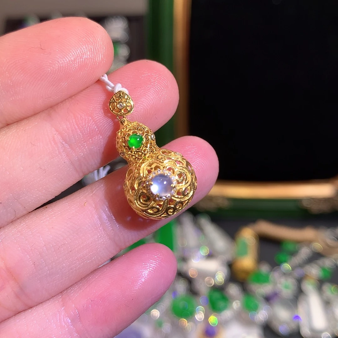 翡翠18K金镶嵌吊坠(不含链)翡翠