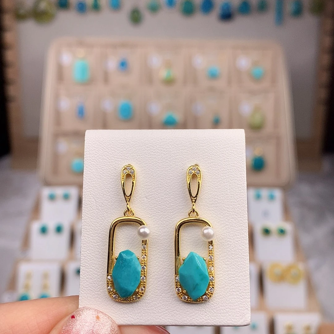 绿松石耳饰银S925镶嵌