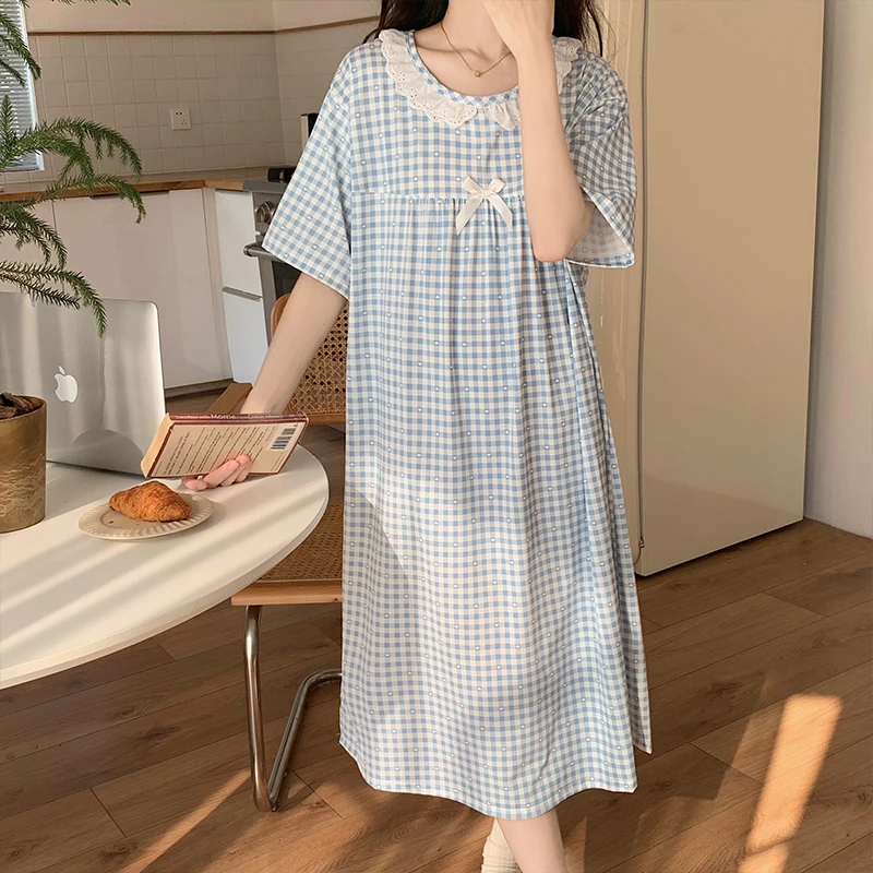 孕妇睡衣夏季甜美宽松版短袖加大码家居服睡裙产妇待产裙产妇专用