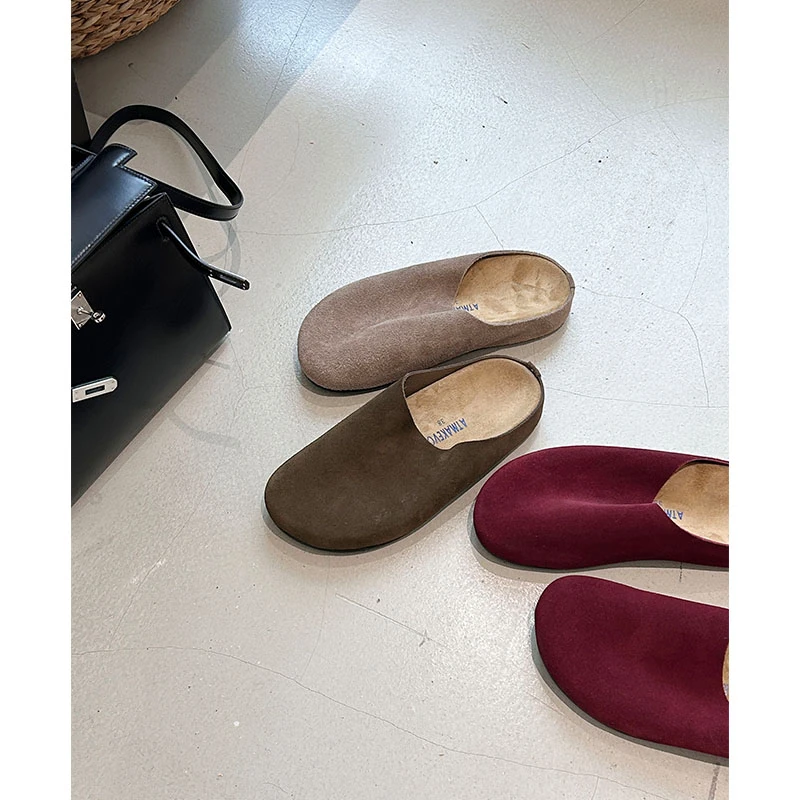 吕小布 | 高丝光牛反绒包头外穿懒人半拖男女同款拖鞋0517