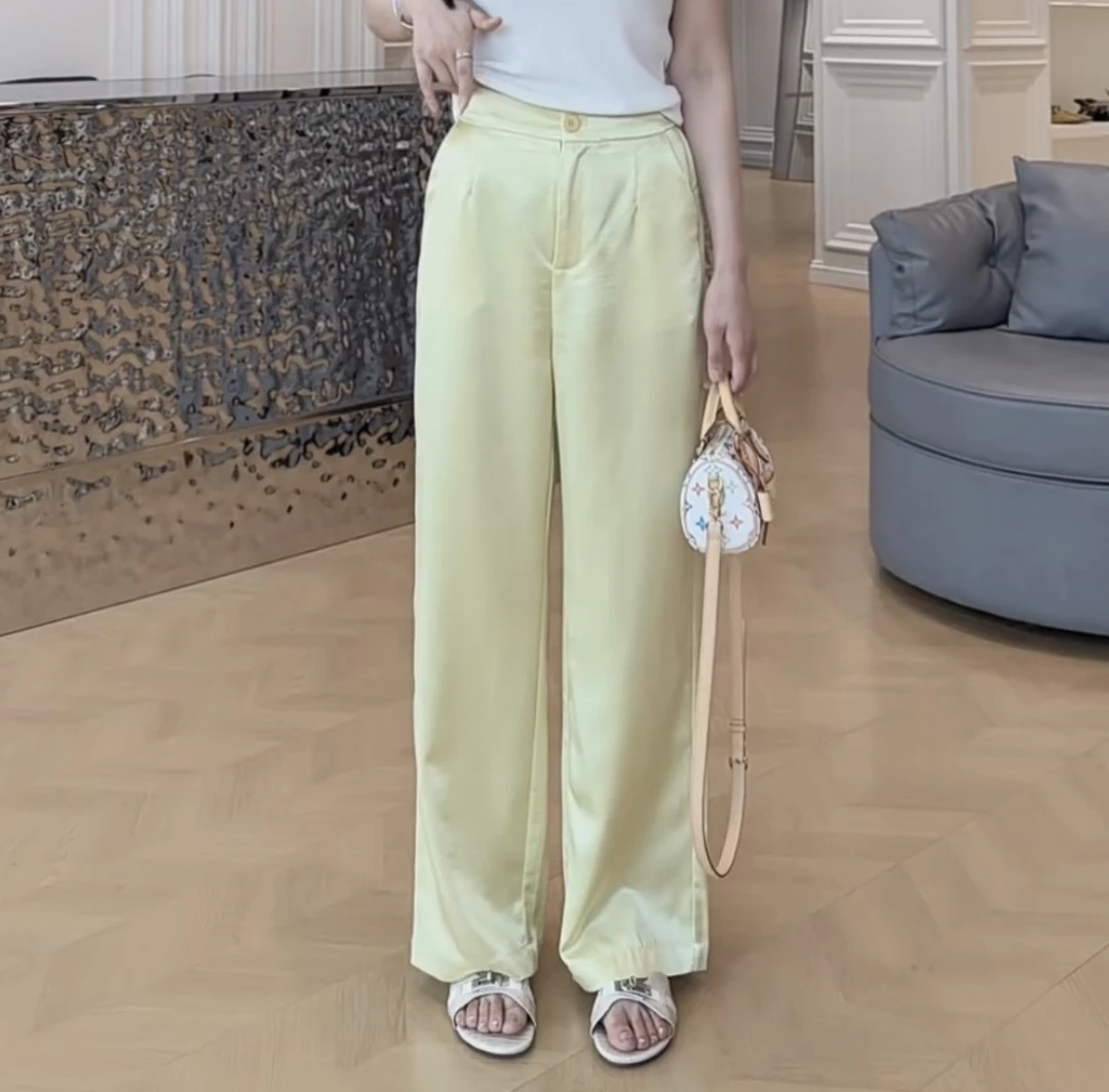 【海南简爱】薄款缎面醋酸冰感阔腿裤拖地裤女 2503