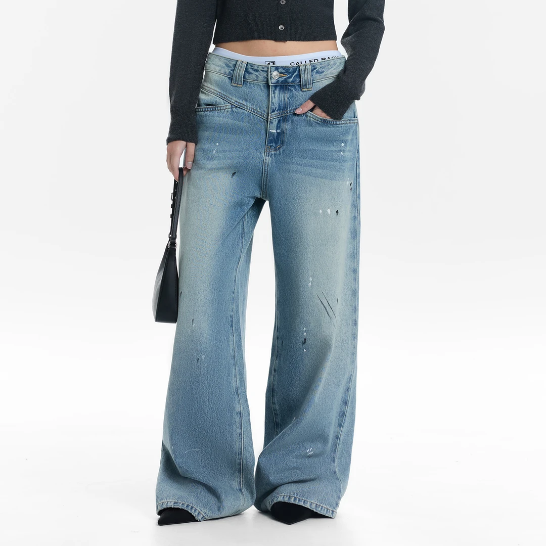 CALLED BACK【张真源同款】手绘涂鸦阔腿直筒牛仔休闲长裤