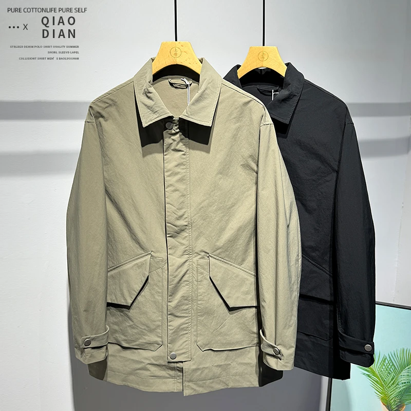 潮流拼接时尚设计感宽松个性工装外套春季休闲商务男士中长款风衣
