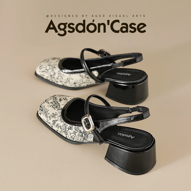 /奥古狮登新中式包头凉鞋女2025春季新款女鞋后空单鞋粗跟玛丽珍Q