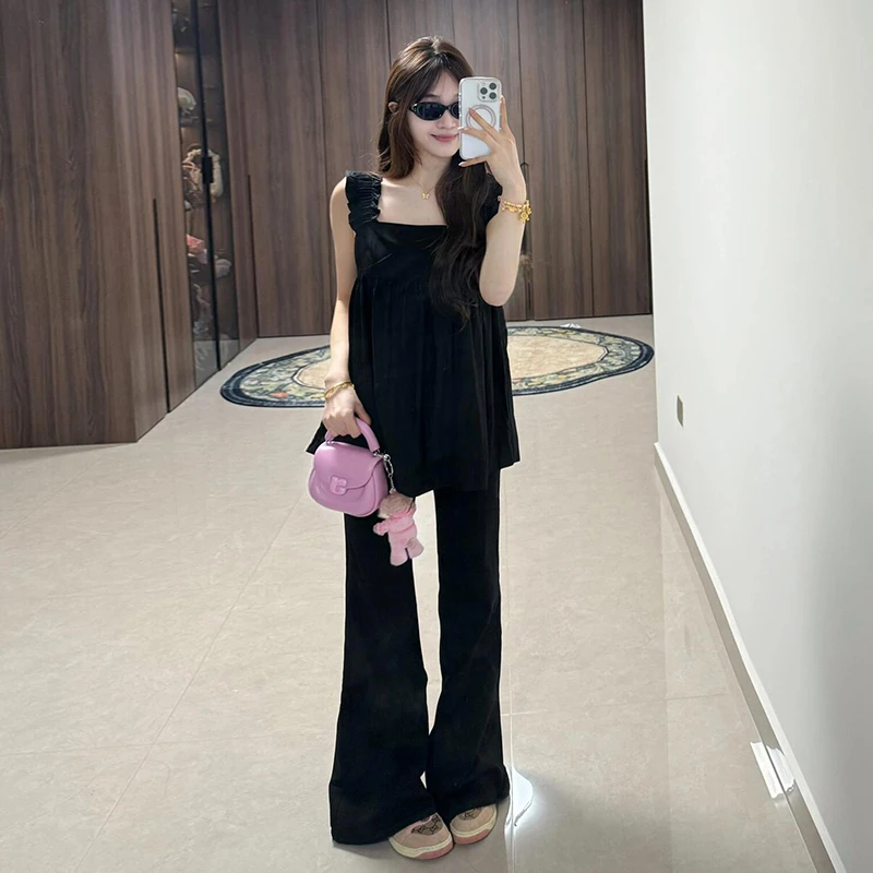 法式黑色无袖吊带背心女2025新款夏季娃娃衫小众设计感绝美小上衣