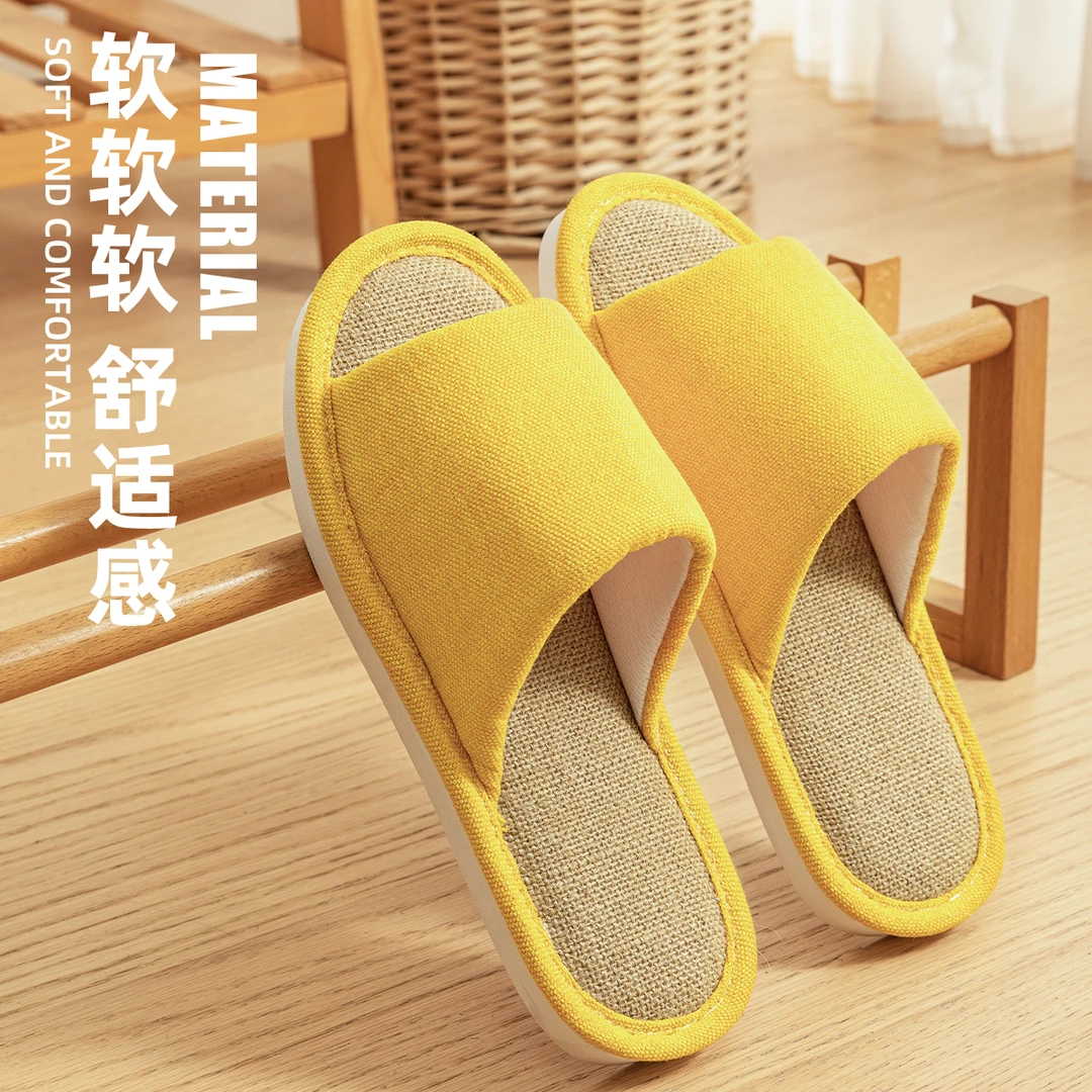 亚麻拖鞋女士家居室内秋冬情侣静音居家软底防滑棉麻男款一男一女