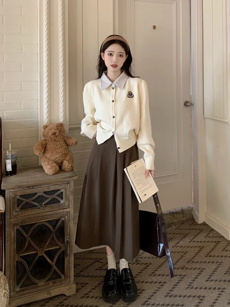 早春韩系穿搭学院风套装长裙小香风针织衫女2025新款半身裙两件套