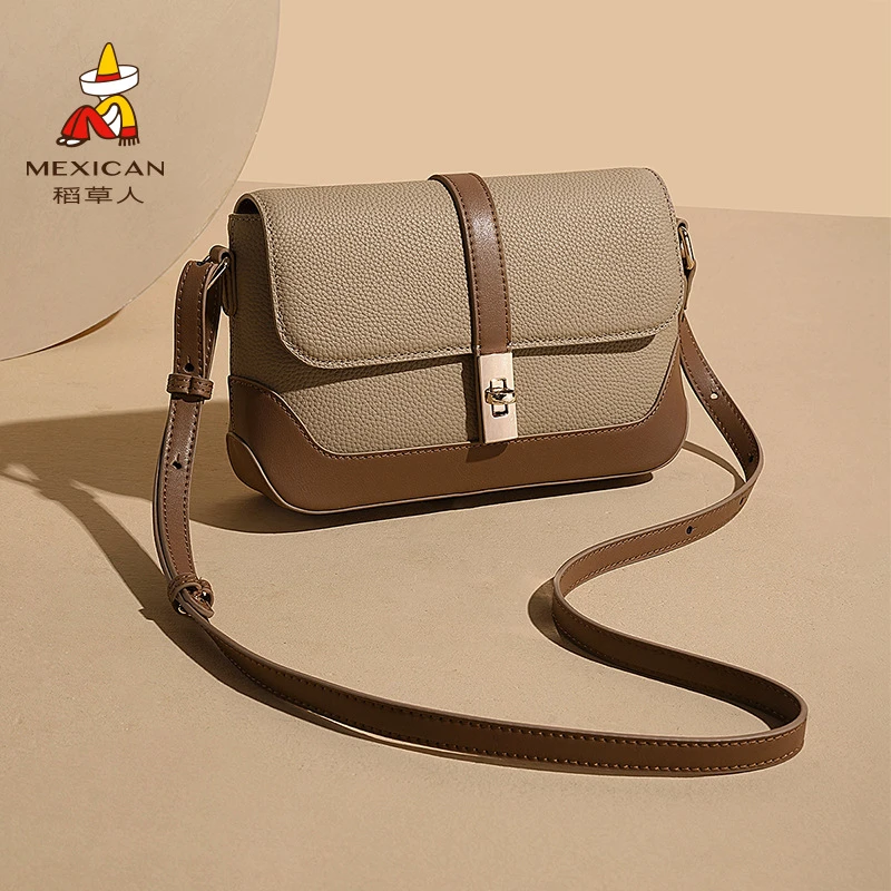 稻草人真皮包包女包新款时尚牛皮单肩包百搭通勤斜挎包母亲节礼物