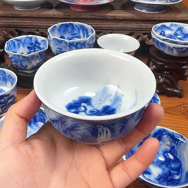 青花山水炉式杯杯