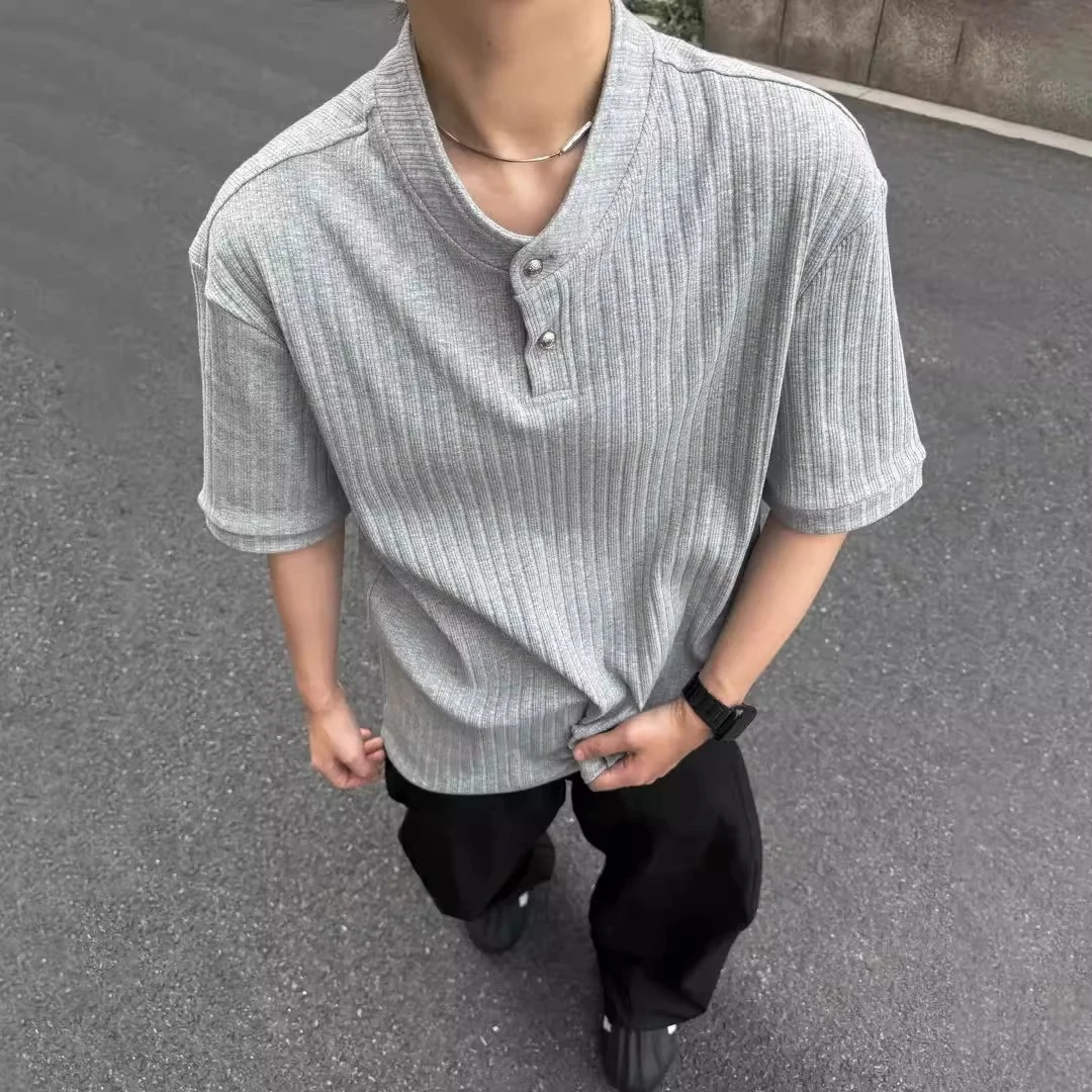 老钱风cleanfit肌理感短袖男款夏季美式复古boxy亨利领针织POLO衫