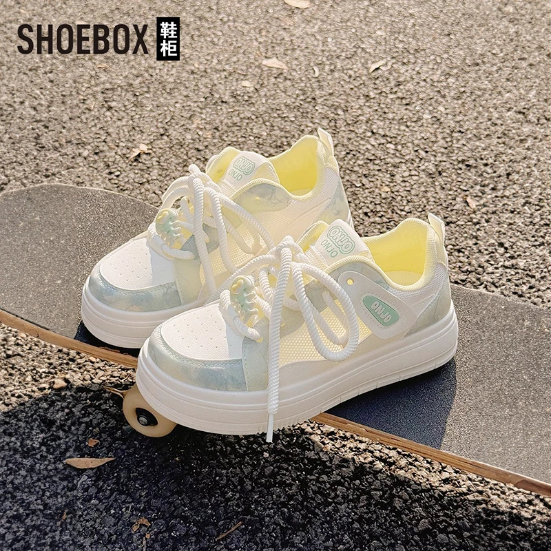 SHOEBOX鞋柜夏季小白鞋女2025新款透气网面百搭面包鞋厚底运动鞋