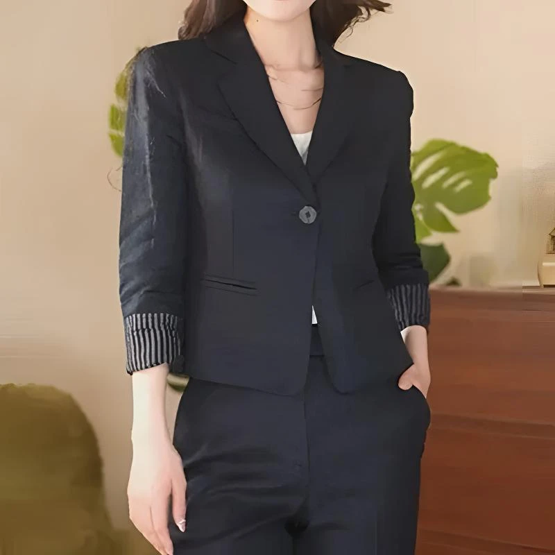 【AMSSGIRD】2025新款修身短款气质女装通勤亚麻老钱风西装外套