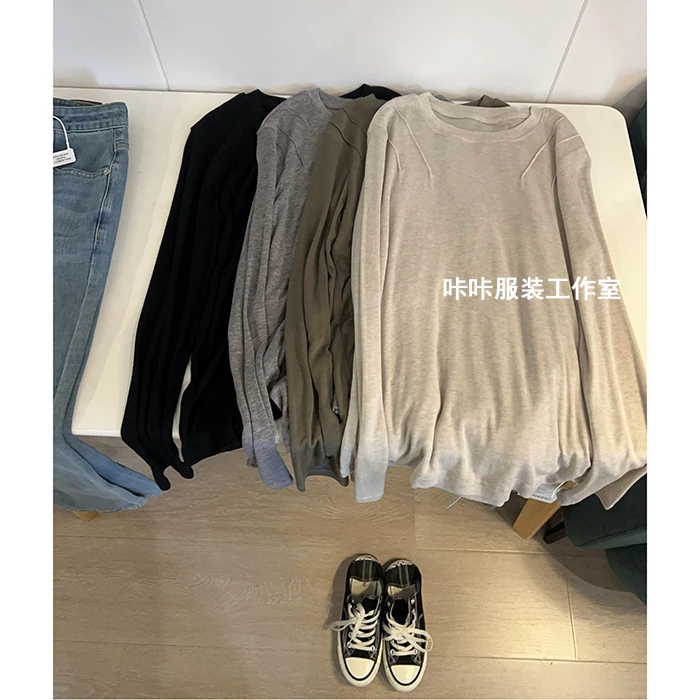REKAYYAT"洋溢“羊毛兰精天丝简约肩膀双线设计圆领打底衫长袖T恤
