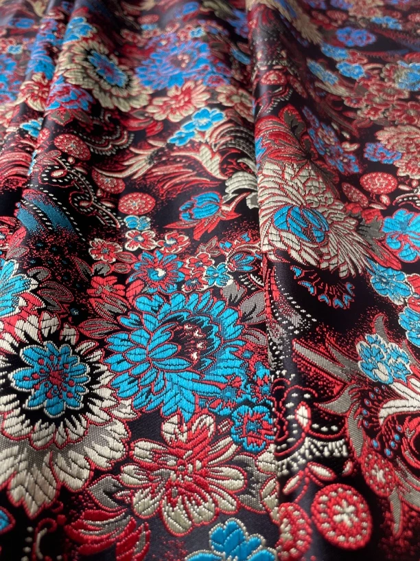 国色天香提花织锦缎国风服装面料百家布布头幅宽75公分可做手工