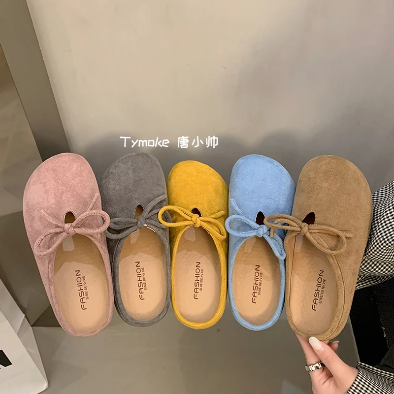 唐小帅推荐~法式复古蝴蝶结半拖一脚蹬博肯半拖鞋