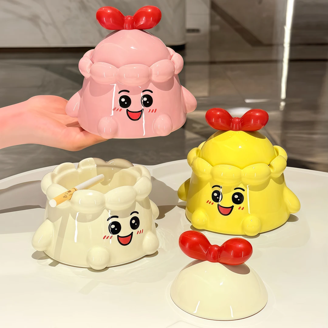 BSD创意陶瓷烟灰缸带盖防飞灰客厅烟缸办公室高级感茶几摆件灰缸