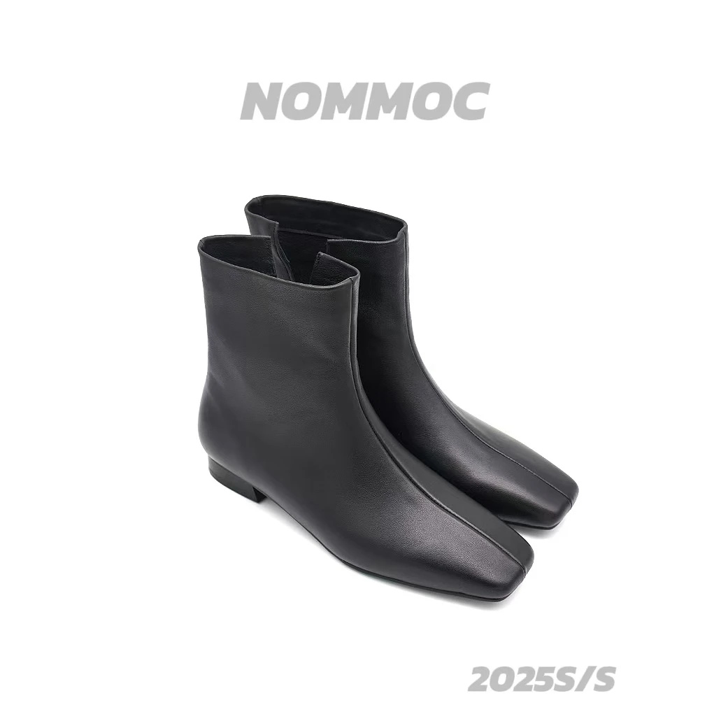 新款气质羊皮拼接一脚蹬短靴 跟高2厘米 JY-5891