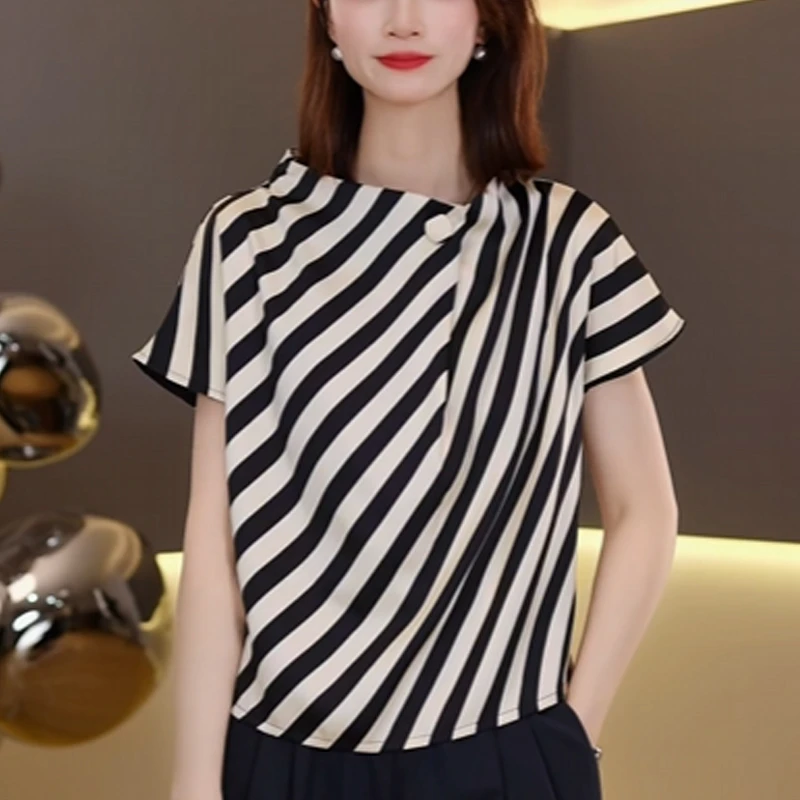 气质设计款条纹短袖T恤女2025夏季新款小衫洋气显瘦 2955