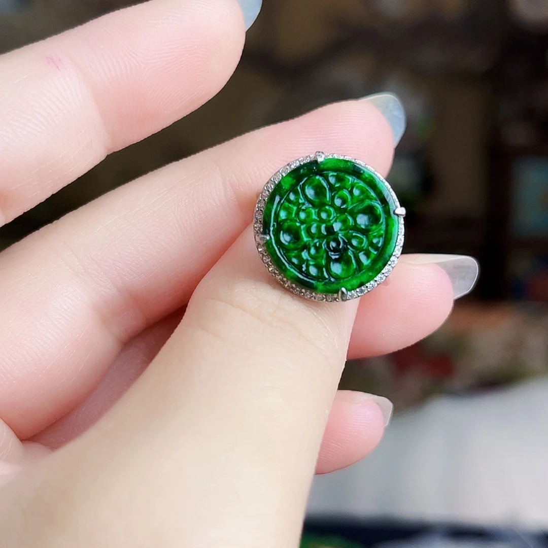 翡翠银S925镶嵌颈饰戒指