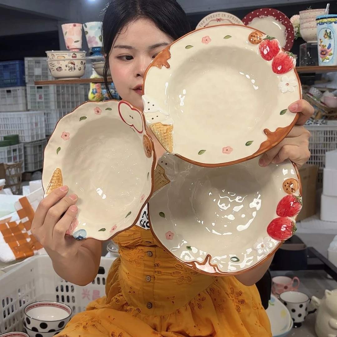 瓷微瑕陶瓷餐具釉下彩3件套