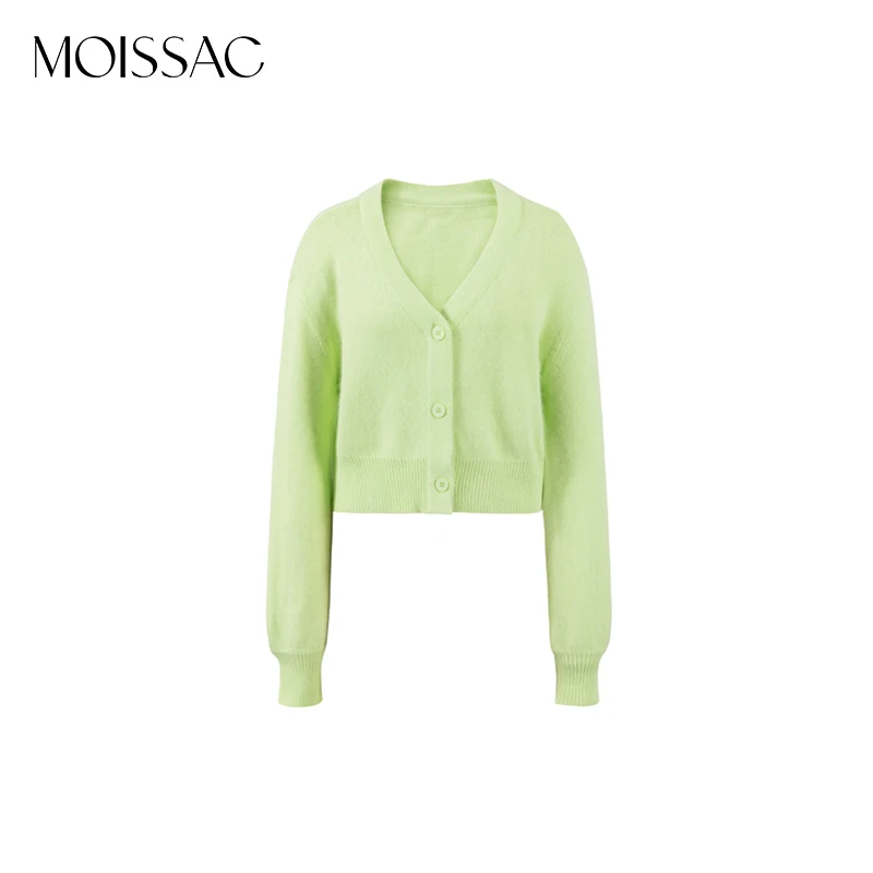 MOISSAC/摩萨克 秋季兔毛青提色清新舒适宽松针织开衫女毛衣