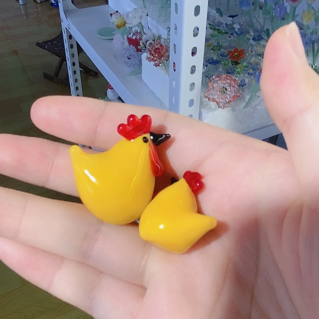 琉璃一对鸡油黄摆件