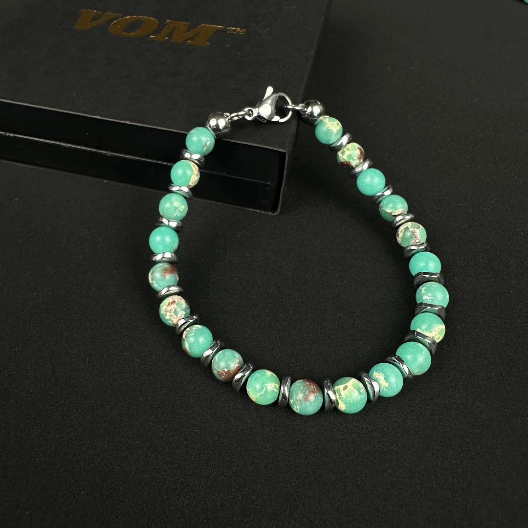 钛钢石英石手链 原创设计通用复古气质简约轻奢绿色饰品手工手链