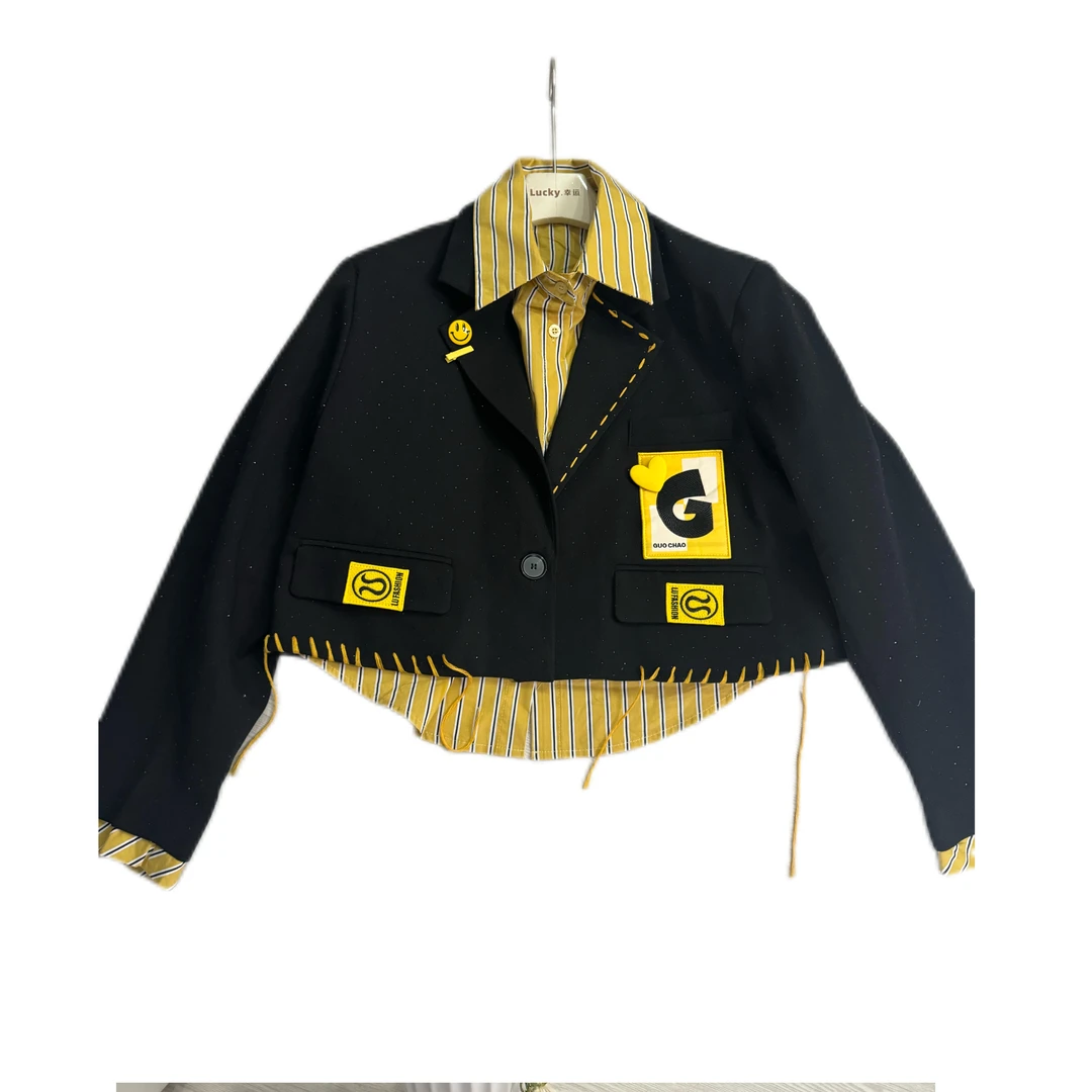 【王小小k 390】双层假两件翻领西装外套设计感时尚洋气