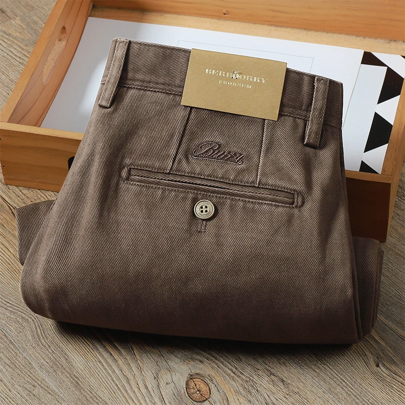 高端轻奢100%纯棉裤子男阔腿宽松直筒秋冬厚款粗斜纹重磅休闲裤男