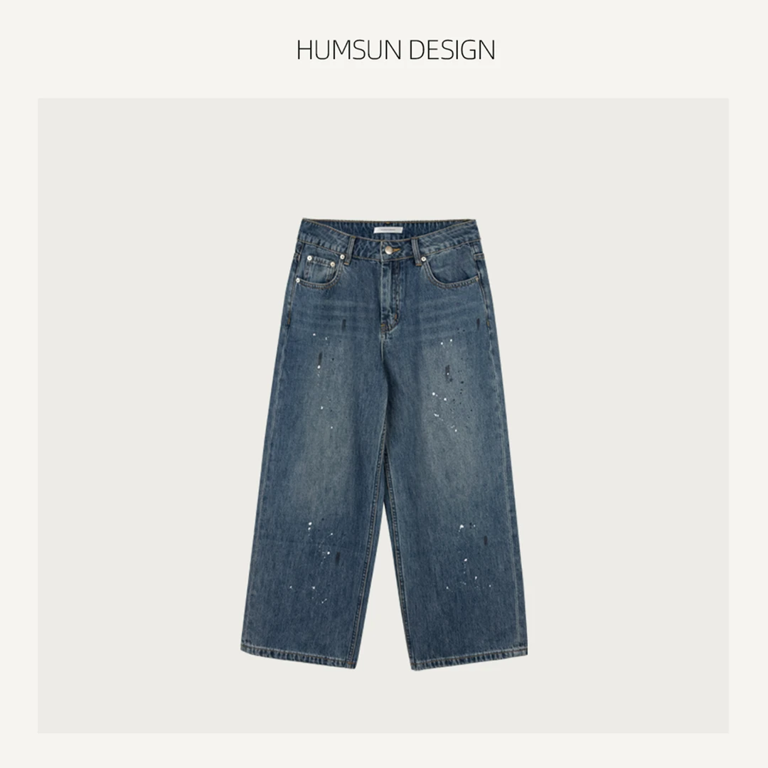 HUMSUN/禾木笙「行走范本」重工涂鸦别致裤脚宽腿九分牛仔裤 5B478