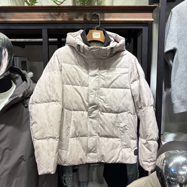 男冬连帽休闲风拼接外套磨砂渐变色羽绒服518
