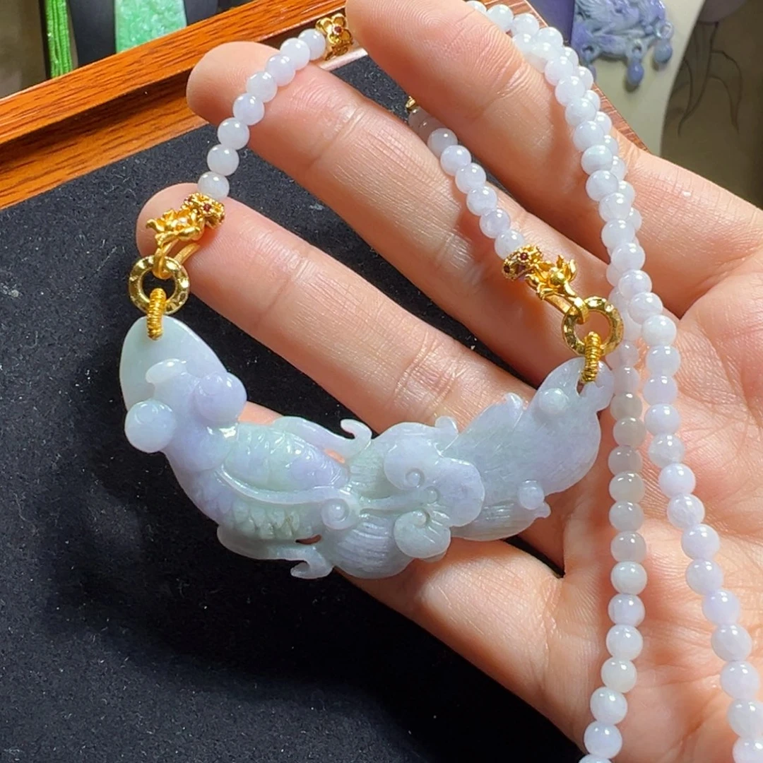 翡翠未镶嵌毛衣链锦鲤