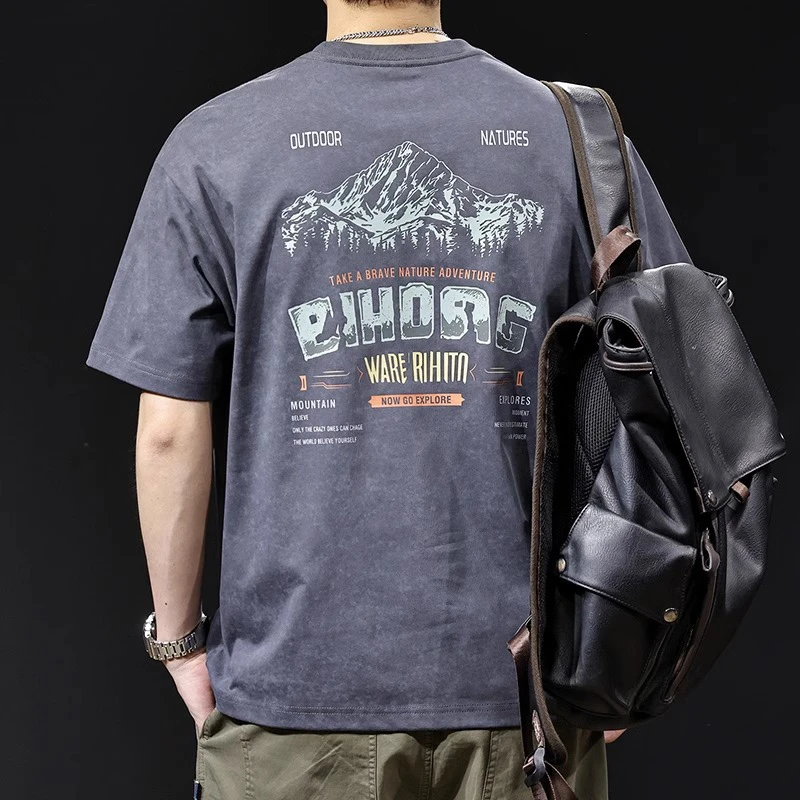 LEIGHZ/雷茨潮牌印花短袖t恤男士夏季新款扎染大码美式重磅体恤男