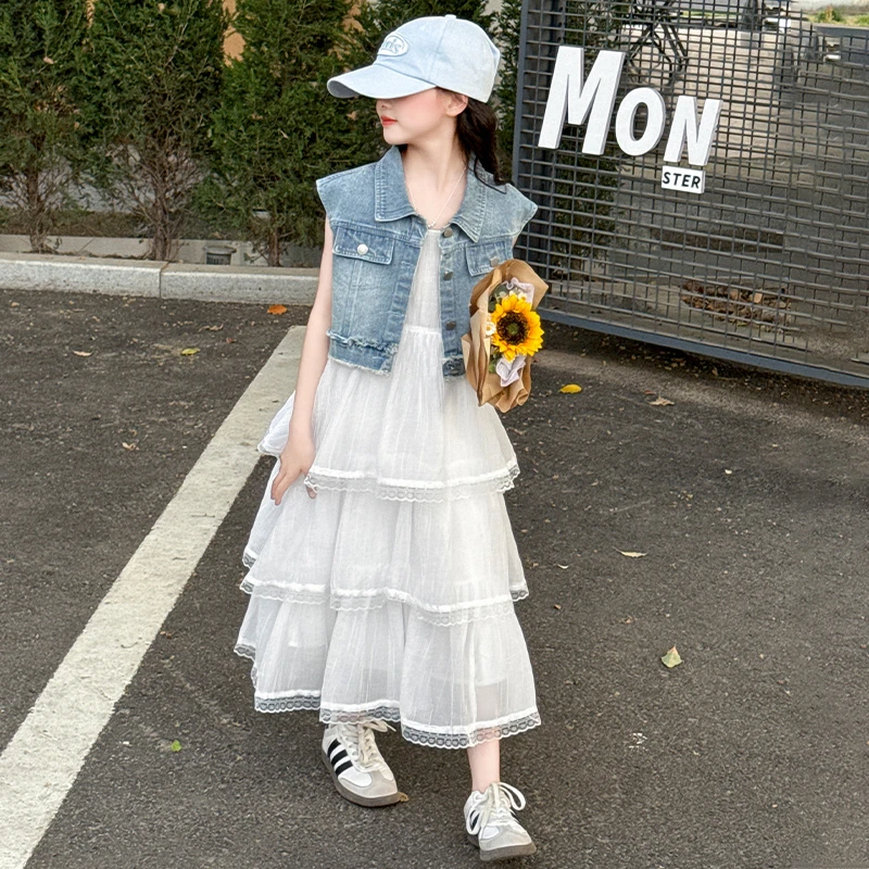 SEEU女童吊带裙夏季夏款新款儿童裙子套装牛仔童装夏装连衣裙潮