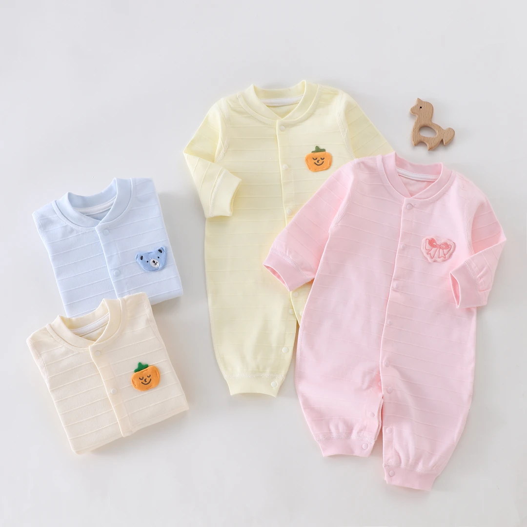新生儿婴儿纯棉春秋款连体衣哈衣爬衣服初生宝宝睡衣无骨长袖打底