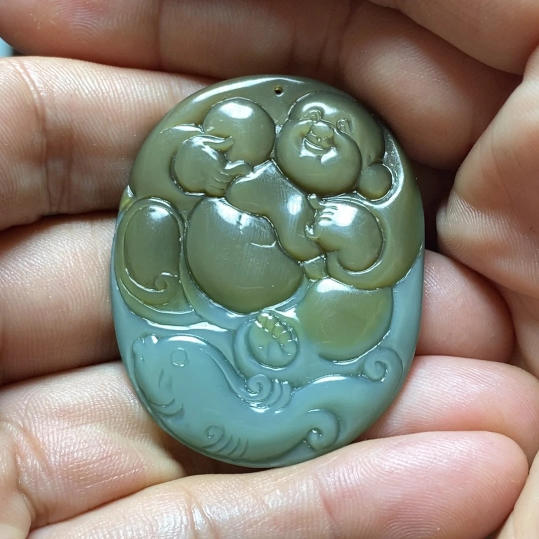 风***薇和田玉（碧玉）未镶嵌挂件