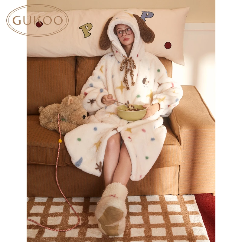 【Gukoo果壳】冬季狗狗北极绒家居服套装睡袍保暖少女睡衣加绒加厚