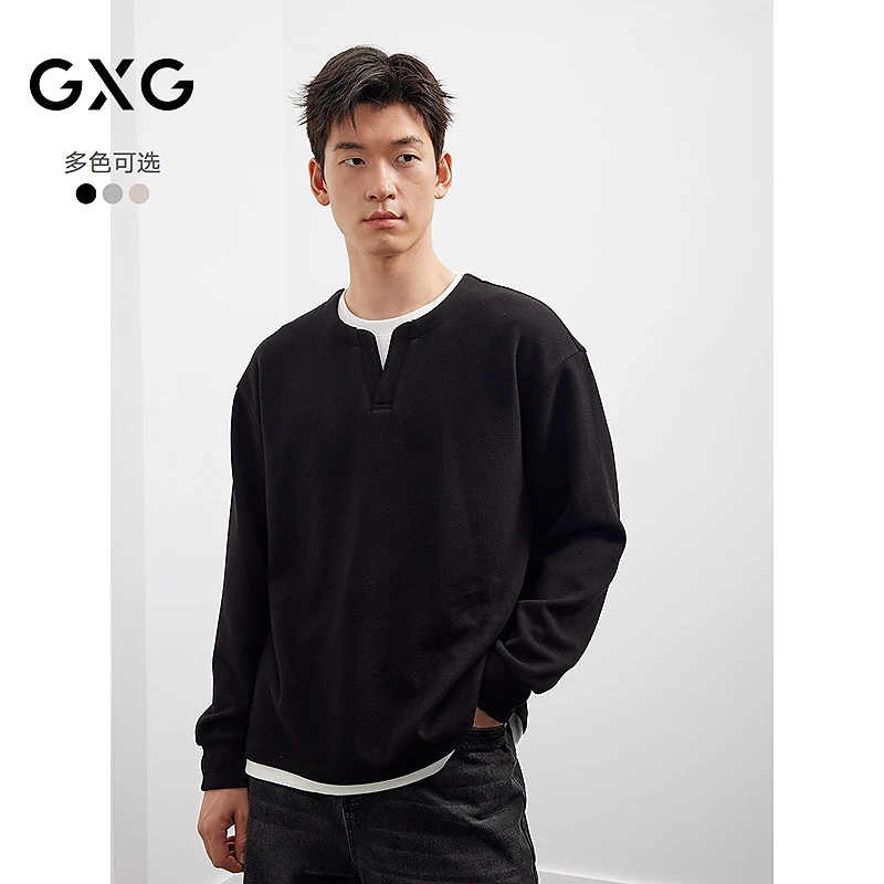 GXG男装假两件卫衣25年秋新款圆领T恤亨利衫上衣#G25D313137