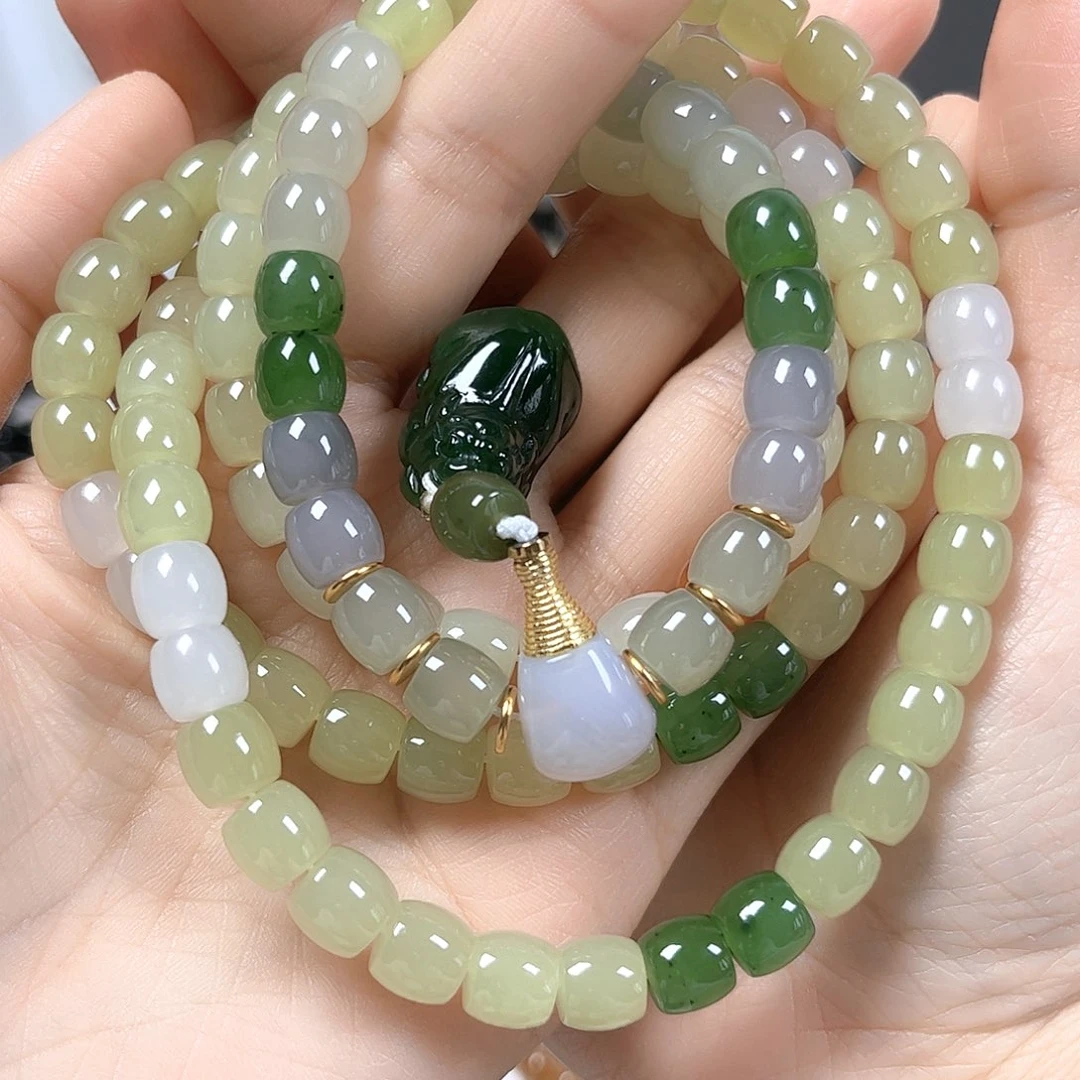 和田玉未镶嵌手串卡8直切108珠宝级货头