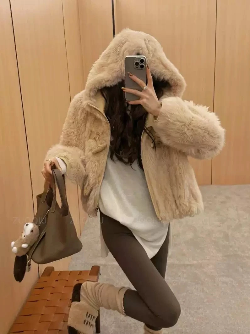 【宁小姐】托卡皮毛一体女连帽款秋冬厚皮草气质外套海宁GG77170