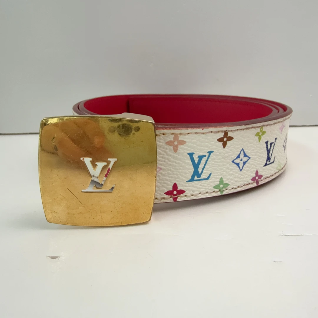 95新 LouisVuitton/路易威登 路易威登白三彩金扣腰带