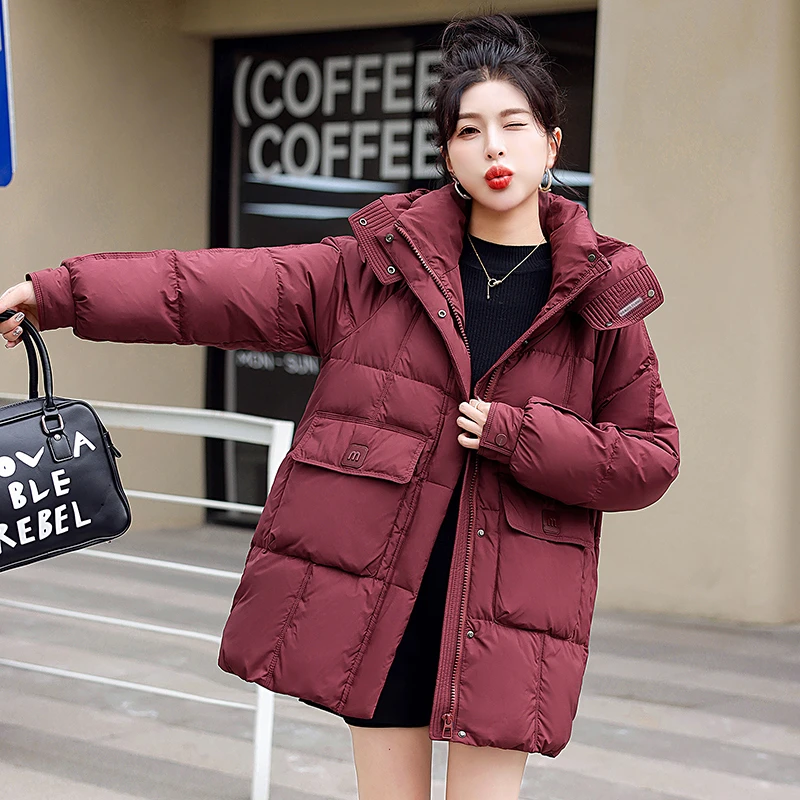 2025年冬季新款中长款韩版宽松保暖棉衣外套加厚防寒连帽时尚棉服