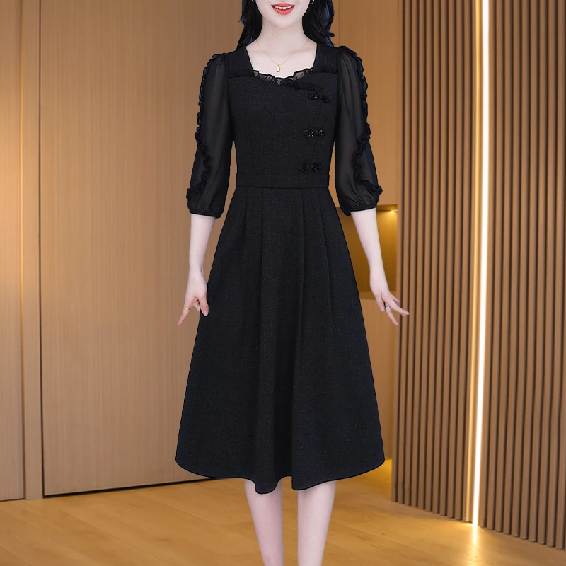 【连衣裙】24363优雅新款气质时尚大气减龄收腰显瘦连衣裙M-4XL-L