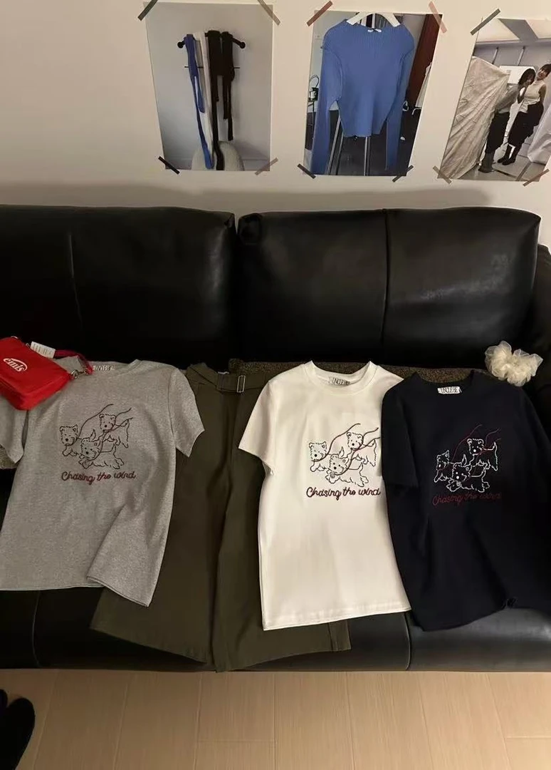 温柔瑶-Uncle Be#红线西高地贝壳小狗印花短袖T#9761【福福】