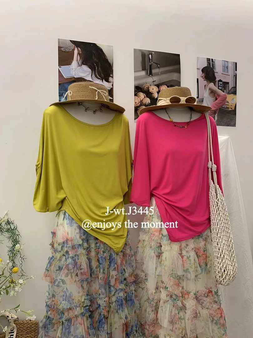 杨杨 夏季慵懒显瘦不规则蝙蝠衫上衣J3445